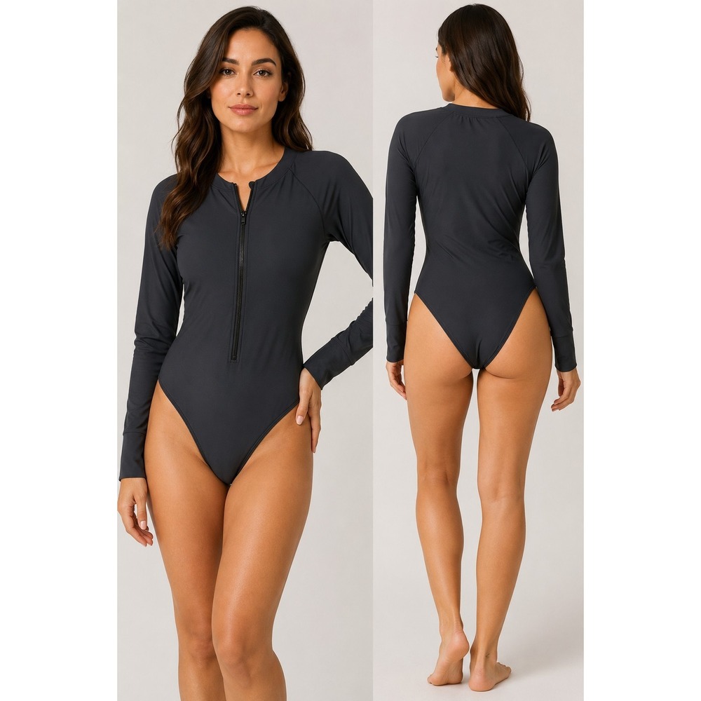 Relleciga Women's Swimsuit One Piece Size L Black Long Sleeve NEW